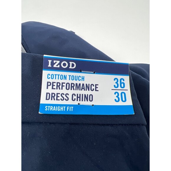 Izod Mens 36W 30L Performance Dress Chino Straight Fit Navy Trousers - Picture 6 of 6